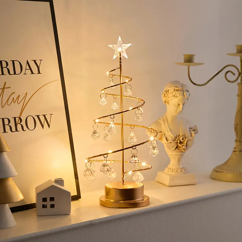 Crystal Drop Table Lamp – Spiral Frame LED, USB Powered