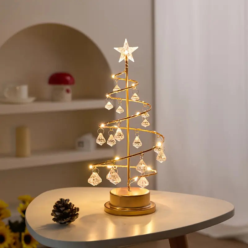 Crystal Drop Table Lamp – Spiral Frame LED, USB Powered