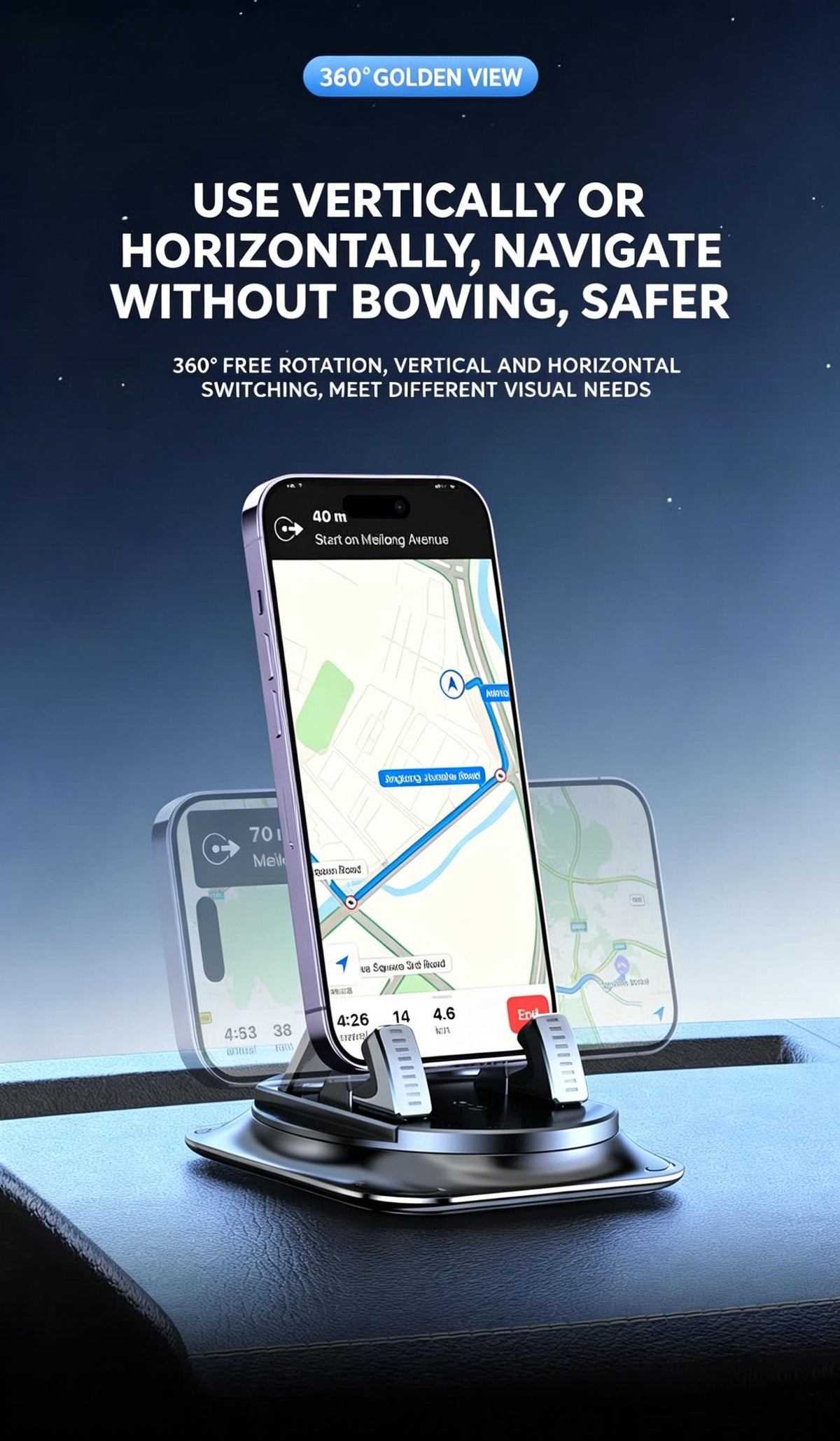Dashboard Phone Holder – 360° Rotating Non-Slip Car Stand