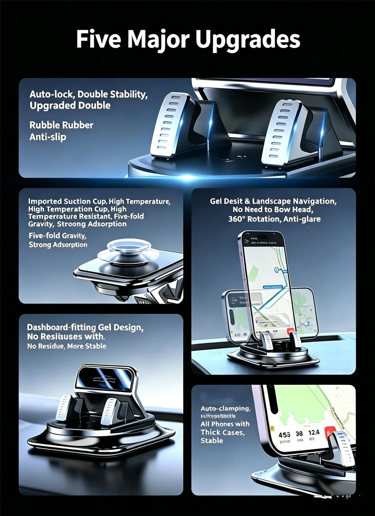 Dashboard Phone Holder – 360° Rotating Non-Slip Car Stand