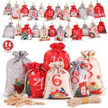 DIY Advent Calendar to Fill – 24 Cloth Bags in 2 Sizes, Red Gray & Beige, Wooden Clips and Twine