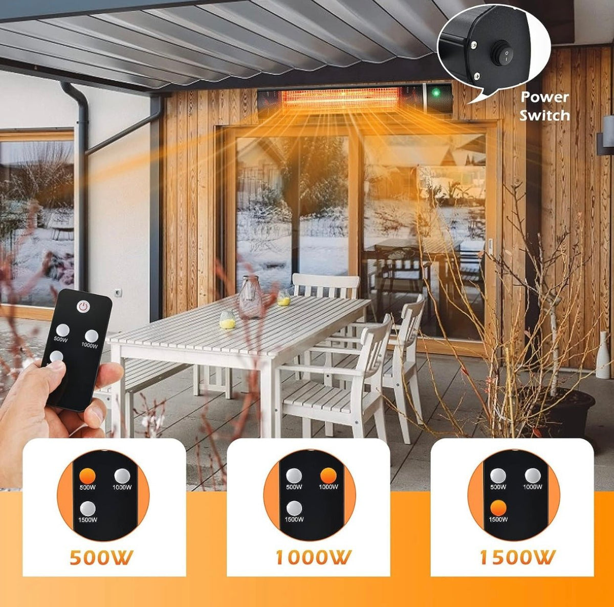 Electric Patio Heater – 1500W Infrared with Remote