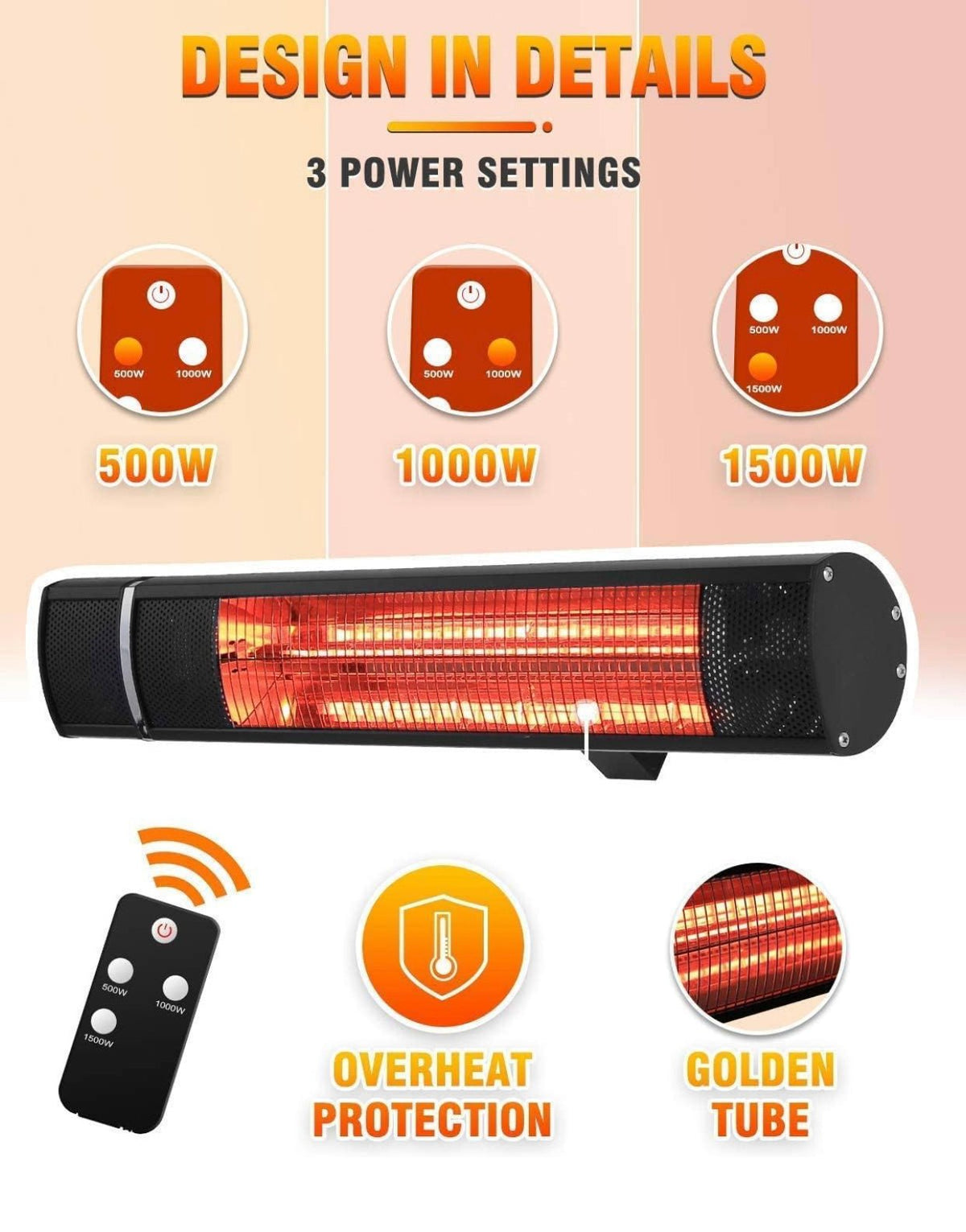 Electric Patio Heater – 1500W Infrared with Remote