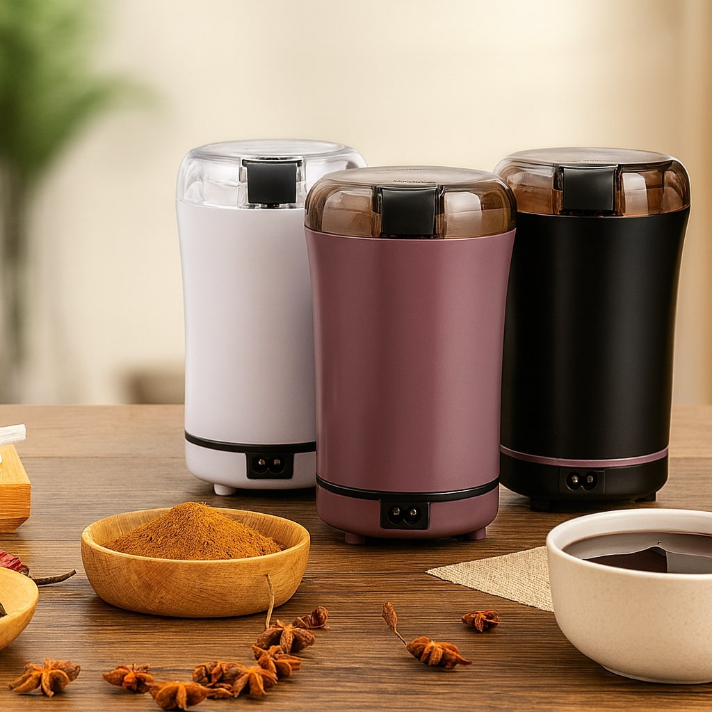 Electric Spice & Coffee Grinder – One-Button Grinding with Clear Lid