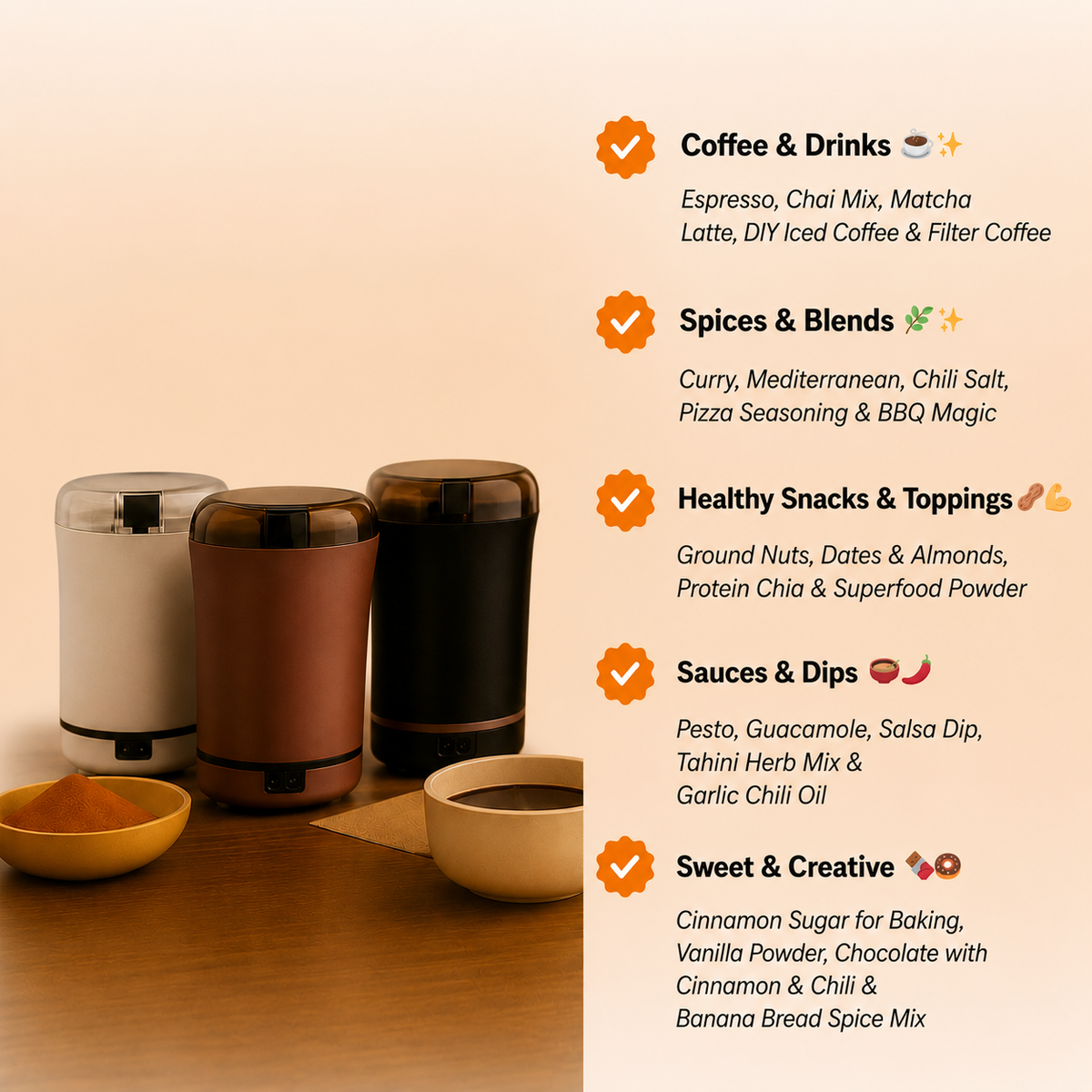 Electric Spice & Coffee Grinder – One-Button Grinding with Clear Lid
