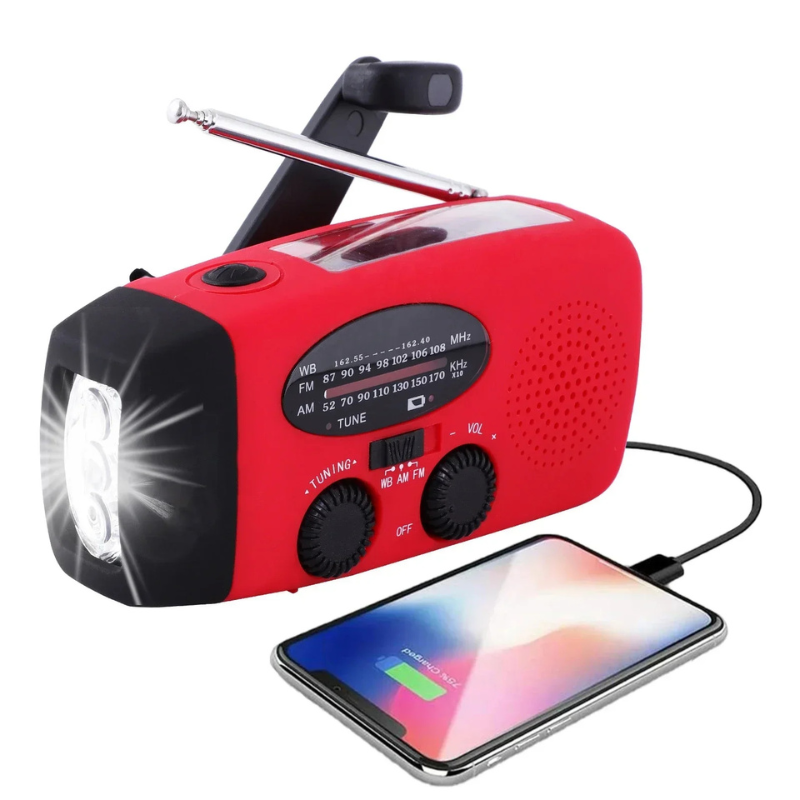 Emergency Radio with Power Bank – Hand-Crank & Solar with Torch