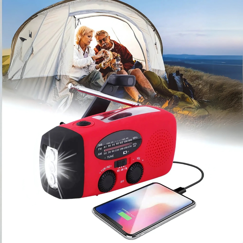 Emergency Radio with Power Bank – Hand-Crank & Solar with Torch