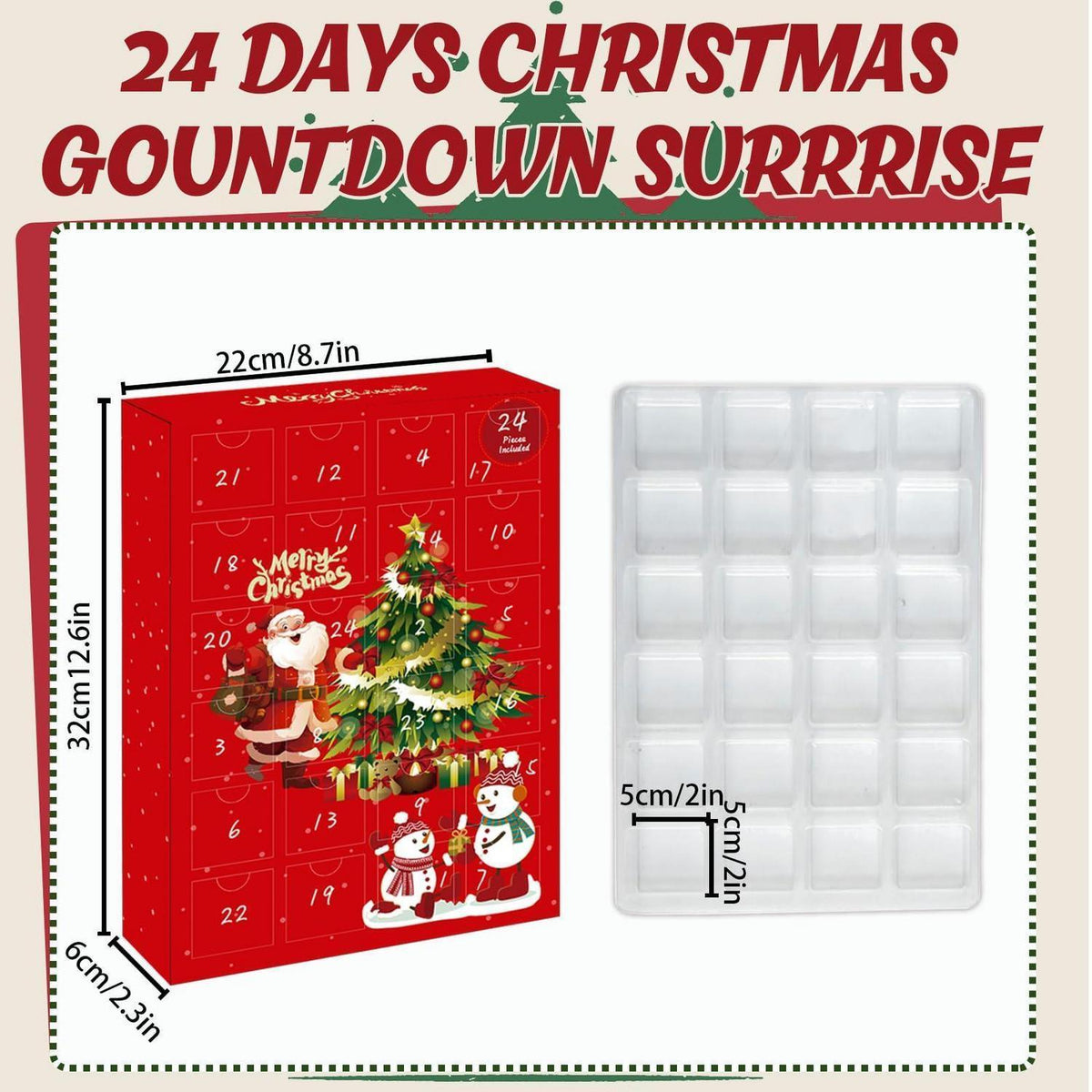 Fillable Advent Calendar with 24 Gift Boxes – Red Christmas Boxes with Window for Kids & Adults