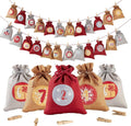 Fillable Advent Calendar with 24 Reusable Gift Bags – Natural Woven, Red & Gray, 5 x 6 in (12 x 16 cm)