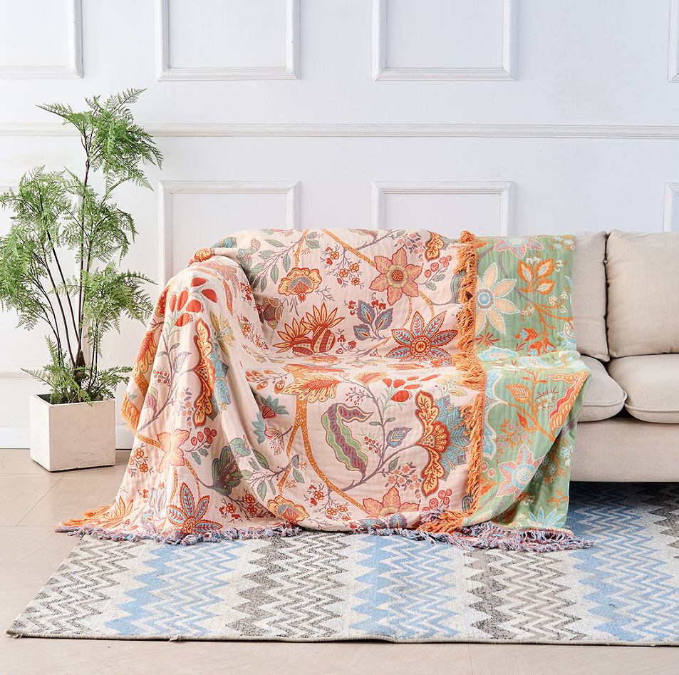 Floral Cotton Throw Blanket – Boho Style, Multiple Sizes
