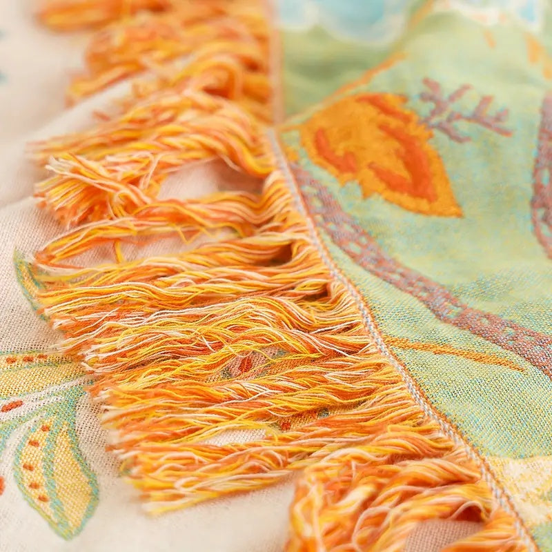 Floral Cotton Throw Blanket – Boho Style, Multiple Sizes