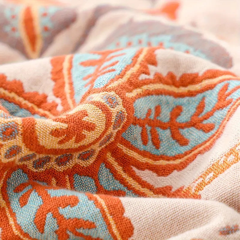 Floral Cotton Throw Blanket – Boho Style, Multiple Sizes