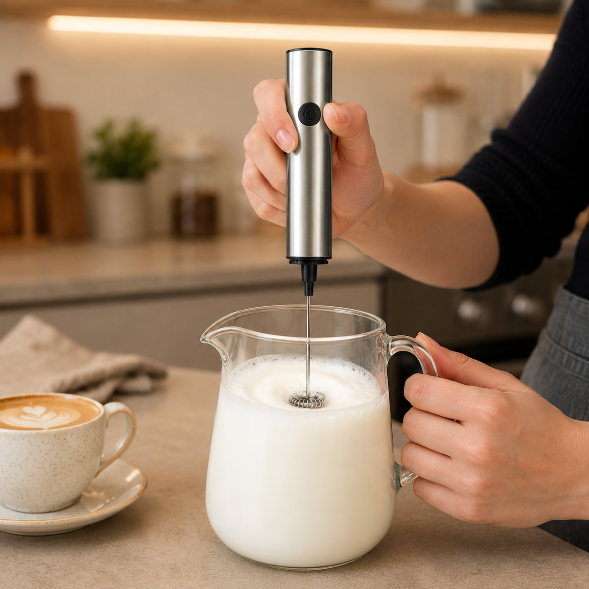 Handheld Milk Frother – Battery Whisk for Coffee & Matcha