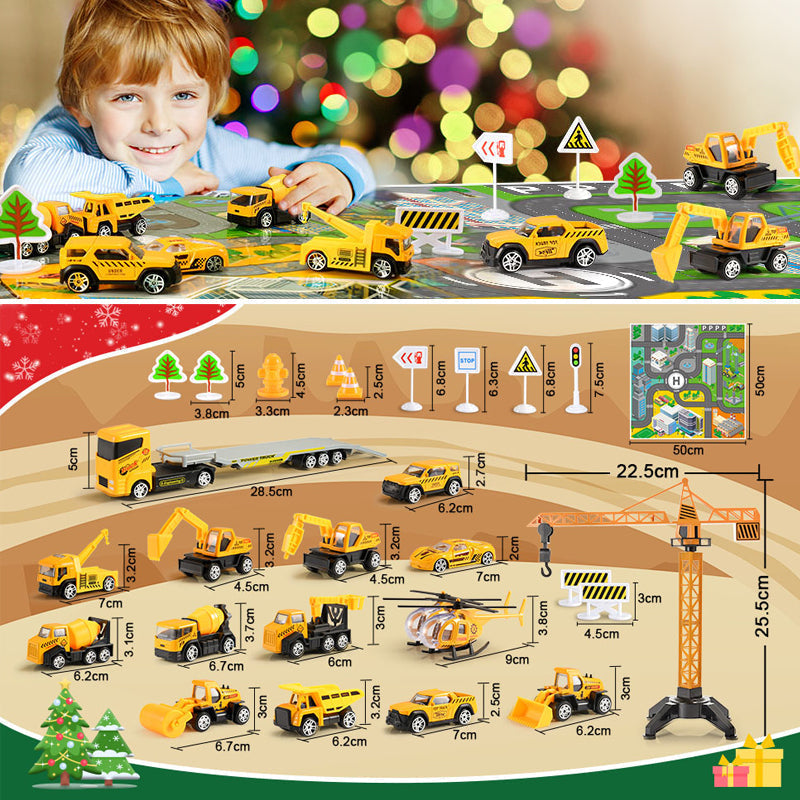 Kids Construction Advent Calendar – Trucks, Crane, Traffic Signs & Play Board, 24 Days