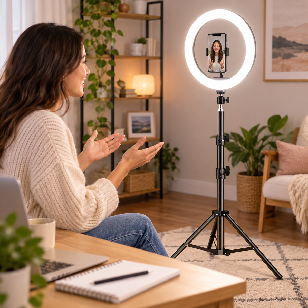 LED Ring Light with Tripod – Adjustable Studio Light and Phone Holder