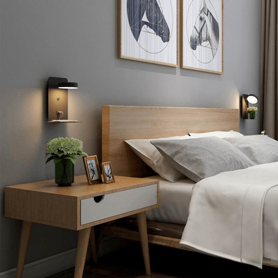 LED Wall Light with Charging Shelf – Bedside Reading Lamp