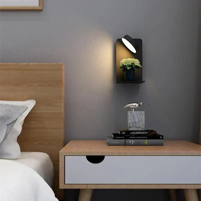 LED Wall Light with Charging Shelf – Bedside Reading Lamp