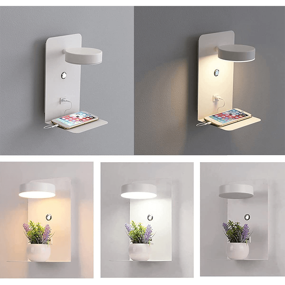 LED Wall Light with Charging Shelf – Bedside Reading Lamp
