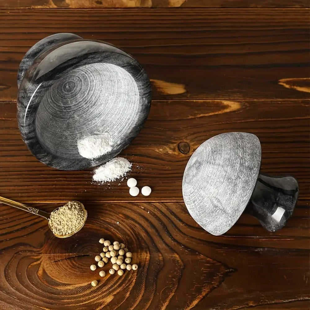 Marble Mortar & Pestle – Spice & Herb Grinder Set