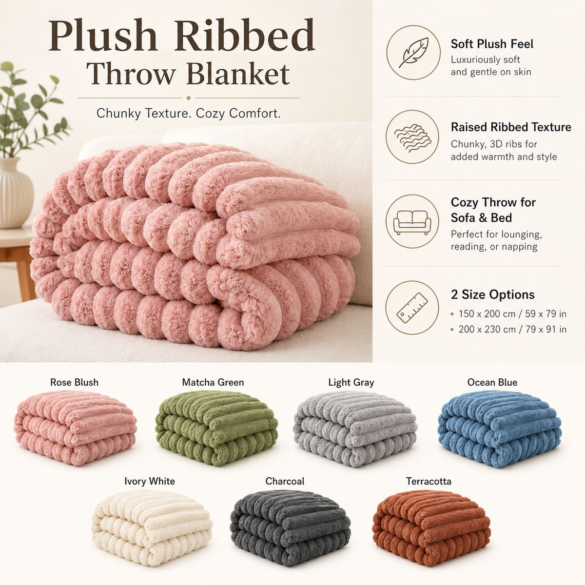 Plush Winter Throw Blanket – Soft & Cosy, Multiple Colours
