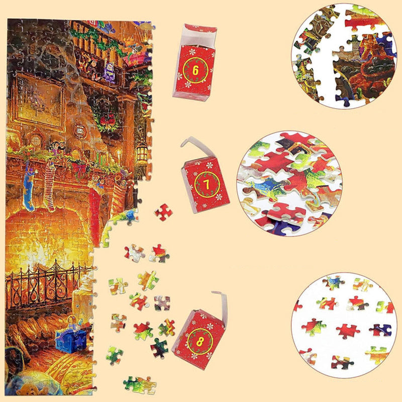 Puzzle Advent Calendar 1008 Pieces – 24 Days, 42 Pieces Daily, Reusable Boxes & Poster