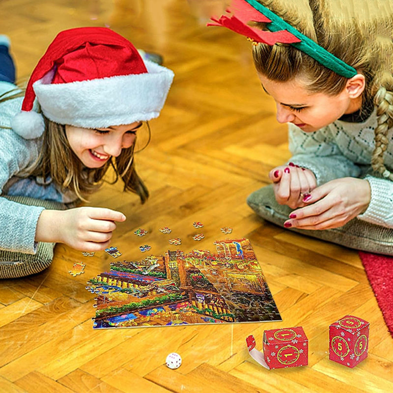 Puzzle Advent Calendar 1008 Pieces – 24 Days, 42 Pieces Daily, Reusable Boxes & Poster