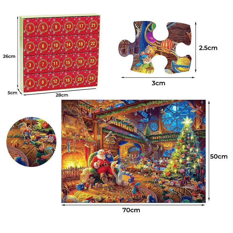 Puzzle Advent Calendar 1008 Pieces – 24 Days, 42 Pieces Daily, Reusable Boxes & Poster