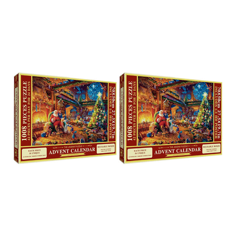 Puzzle Advent Calendar 1008 Pieces – 24 Days, 42 Pieces Daily, Reusable Boxes & Poster
