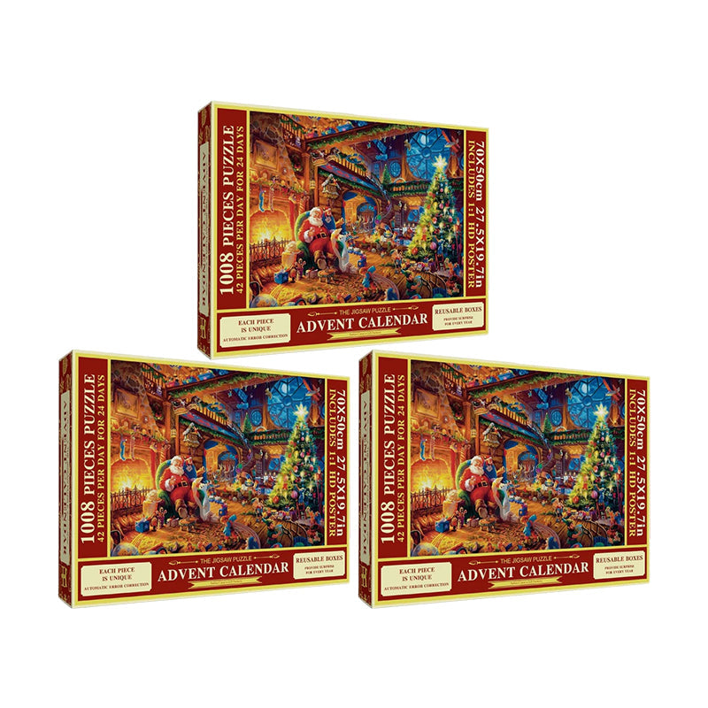 Puzzle Advent Calendar 1008 Pieces – 24 Days, 42 Pieces Daily, Reusable Boxes & Poster