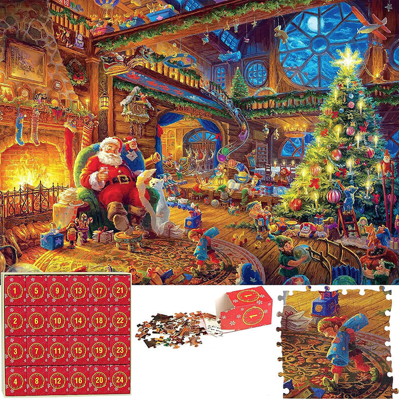 Puzzle Advent Calendar 1008 Pieces – 24 Days, 42 Pieces Daily, Reusable Boxes & Poster