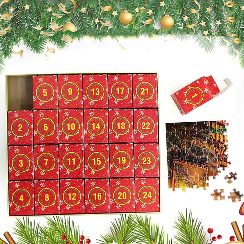 Puzzle Advent Calendar 1008 Pieces – 24 Days, 42 Pieces Daily, Reusable Boxes & Poster