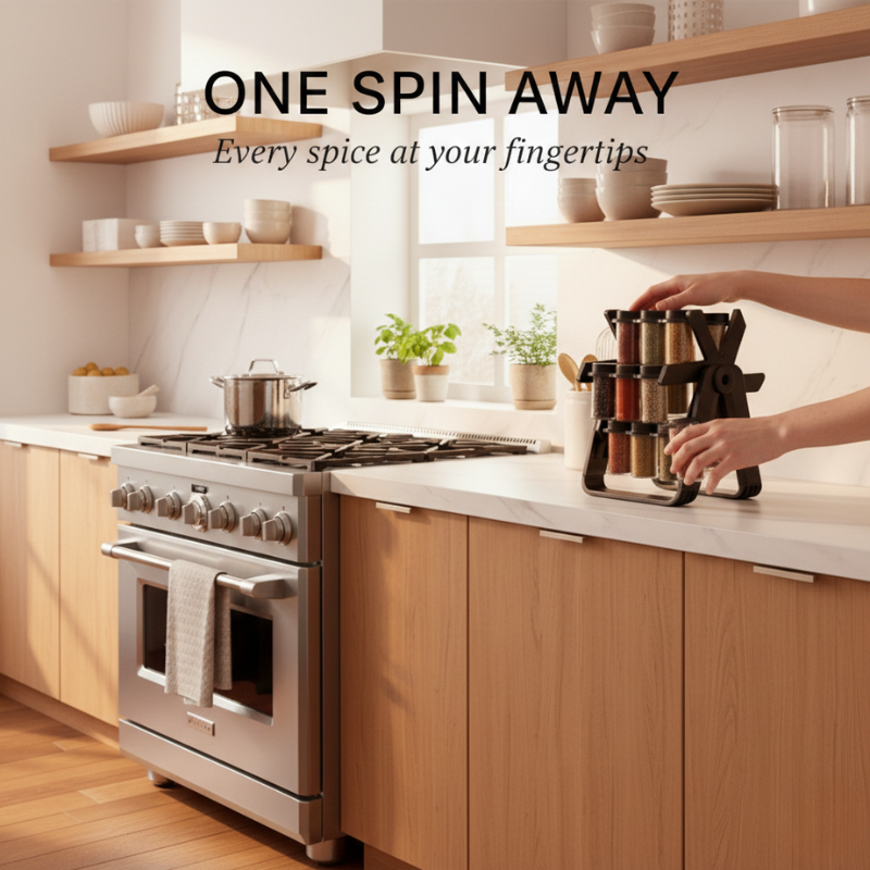 Rotating Spice Rack – Countertop Organiser with 18 Glass Jars