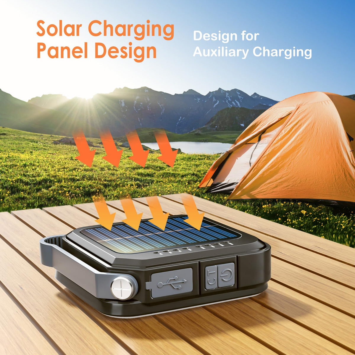 Solar Camping Lantern – IPX6, USB-C Rechargeable LED