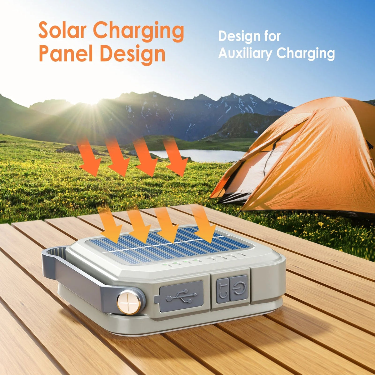 Solar Camping Lantern – IPX6, USB-C Rechargeable LED