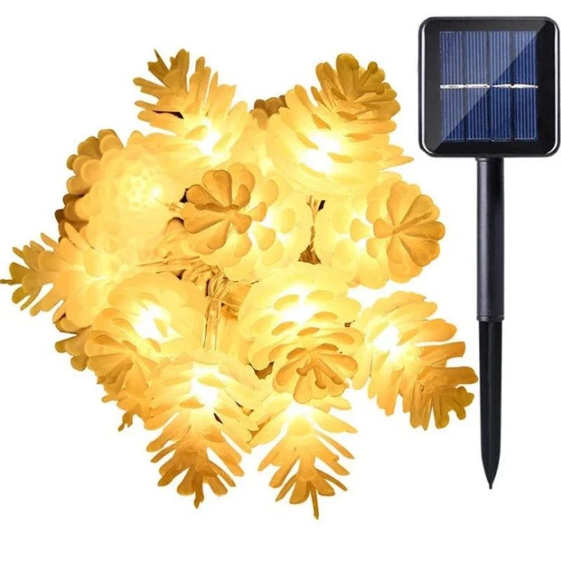 Solar Christmas Lights – LED Pine Cone & Snowflake, Multiple Modes