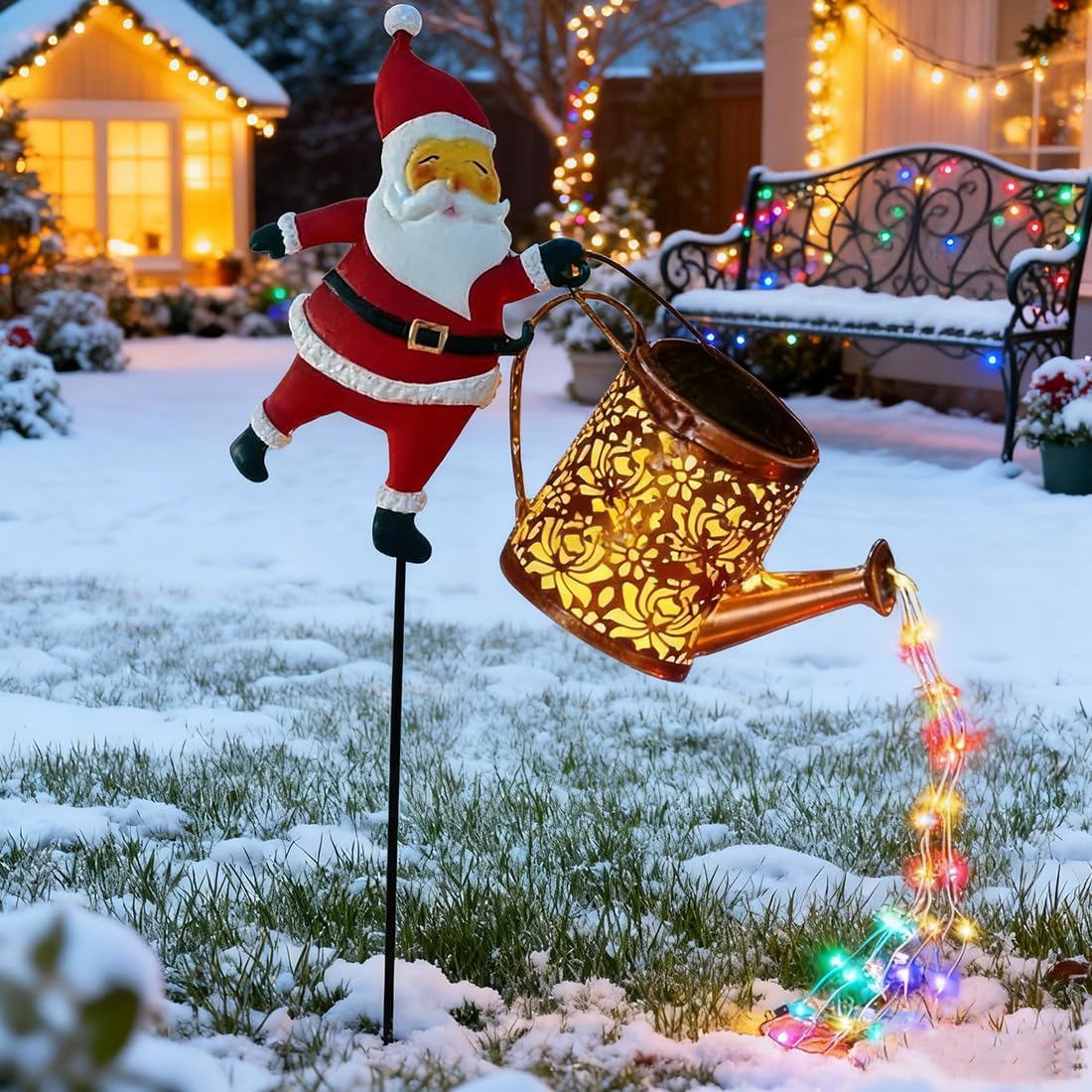 Solar Kettle Light with Santa – Multicoloured LED Garden Decoration