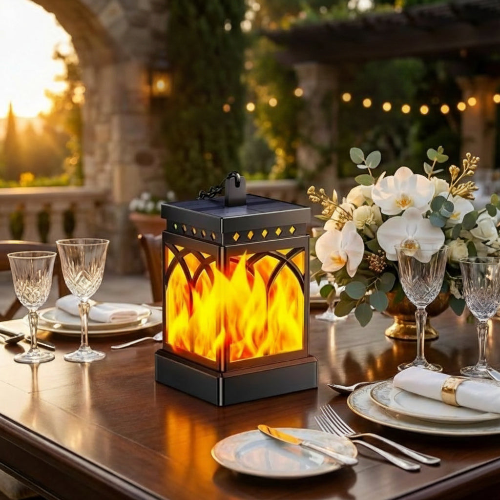 Solar Lantern – Square Flame-Effect Outdoor Light