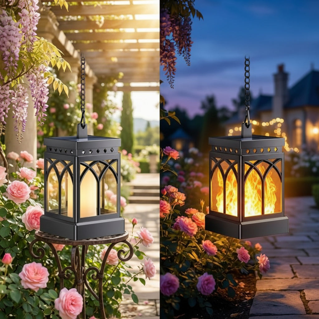Solar Lantern – Square Flame-Effect Outdoor Light
