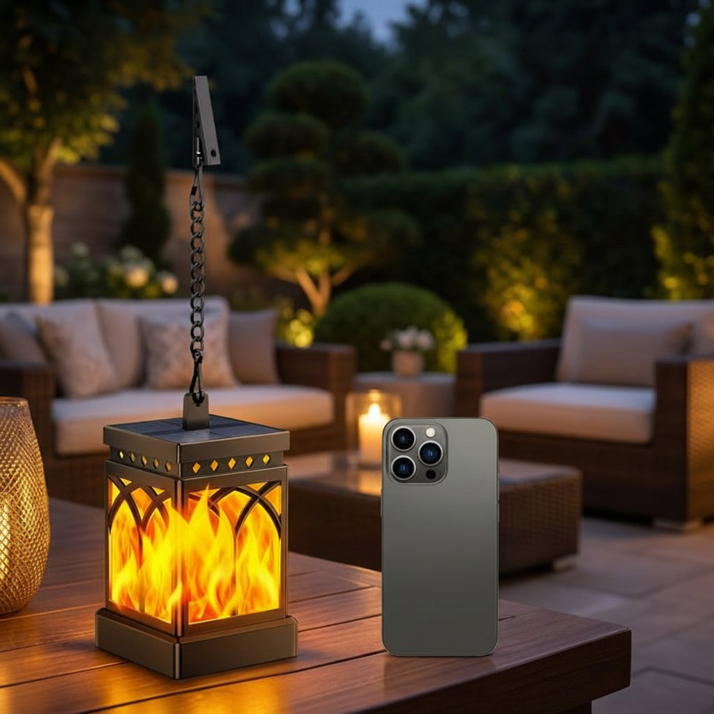 Solar Lantern – Square Flame-Effect Outdoor Light