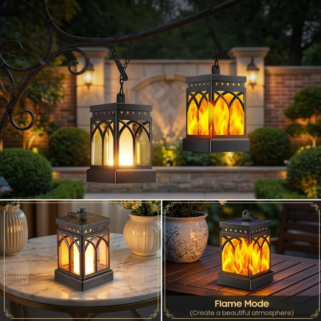 Solar Lantern – Square Flame-Effect Outdoor Light