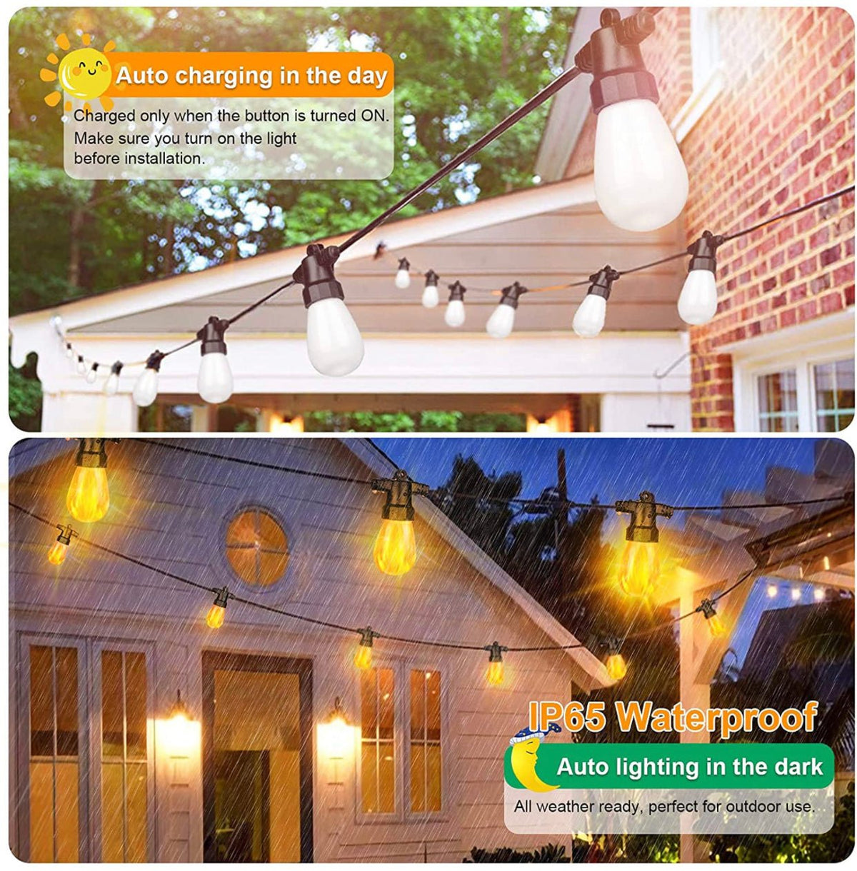 Solar String Lights – 27ft Flickering LED Festoon Bulbs