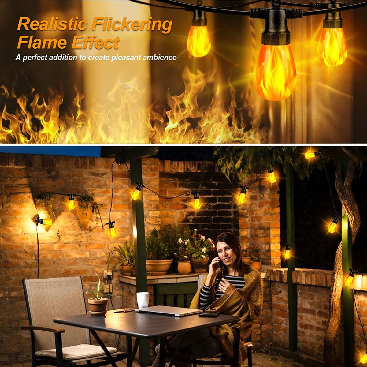 Solar String Lights – 27ft Flickering LED Festoon Bulbs