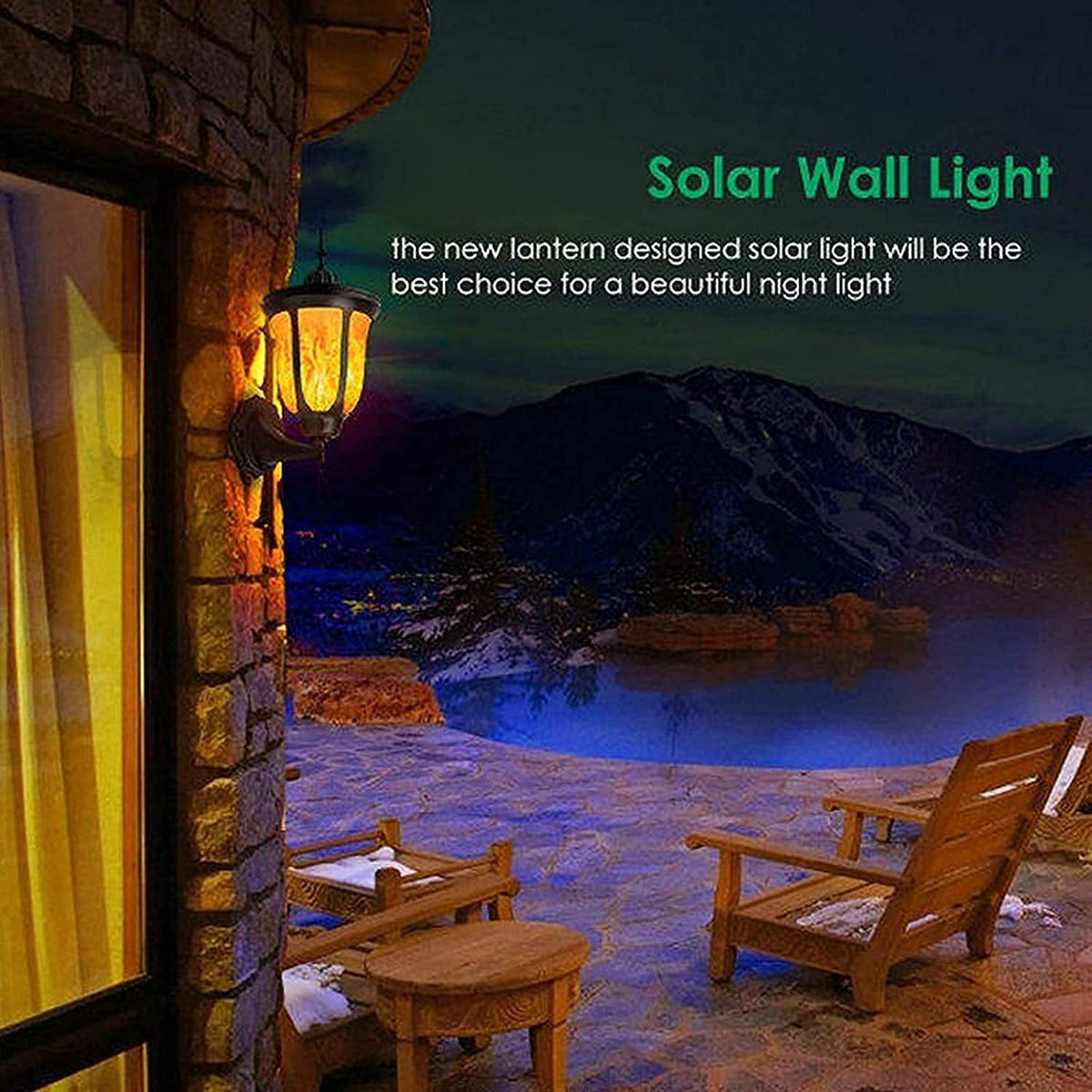 Solar Wall Lights – 2-Pack Outdoor Flame-Effect Fixtures