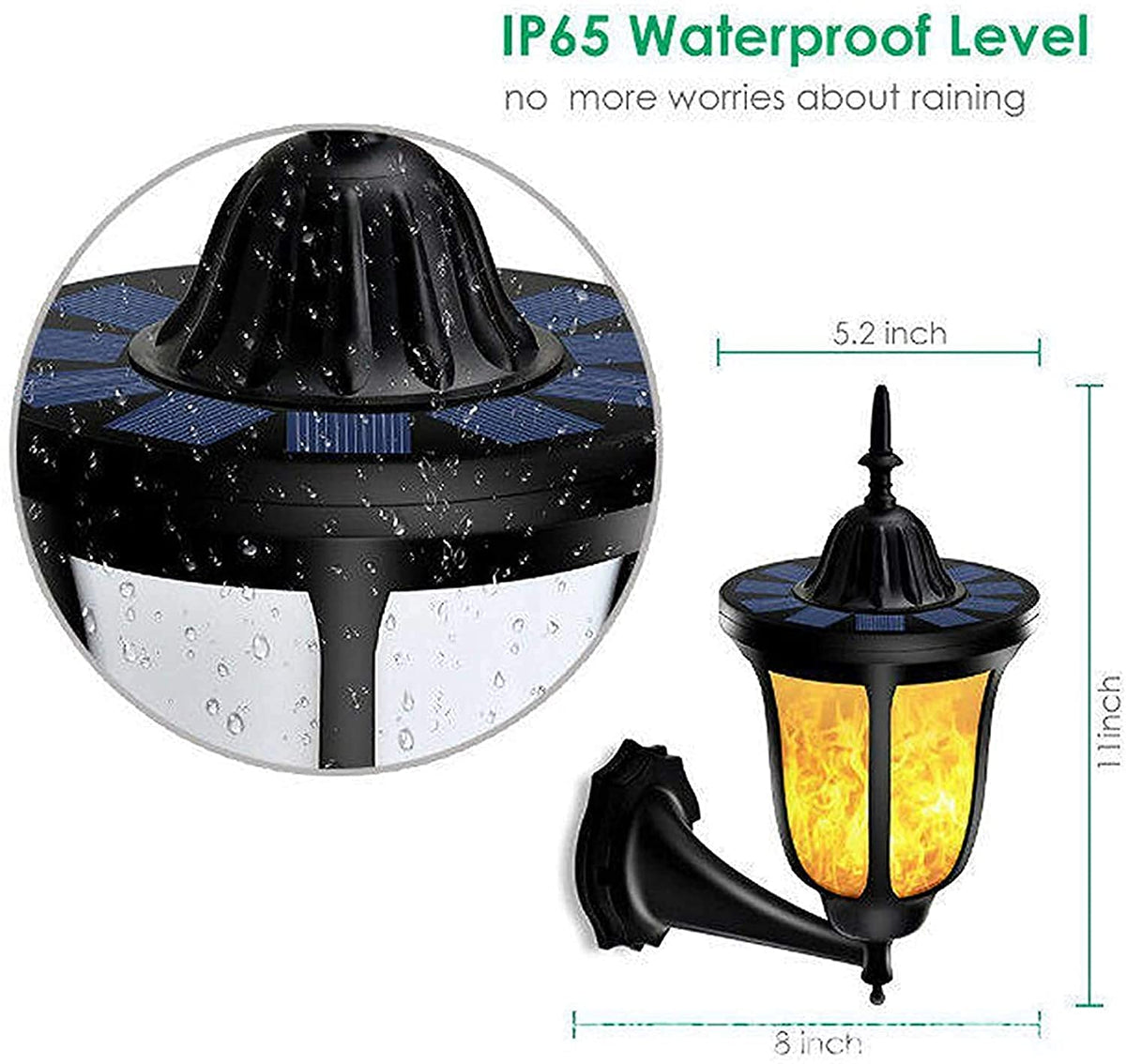 Solar Wall Lights – 2-Pack Outdoor Flame-Effect Fixtures