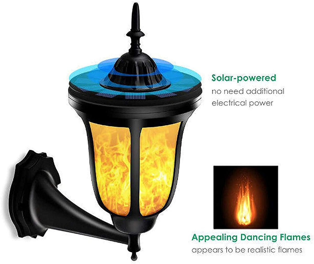 Solar Wall Lights – 2-Pack Outdoor Flame-Effect Fixtures