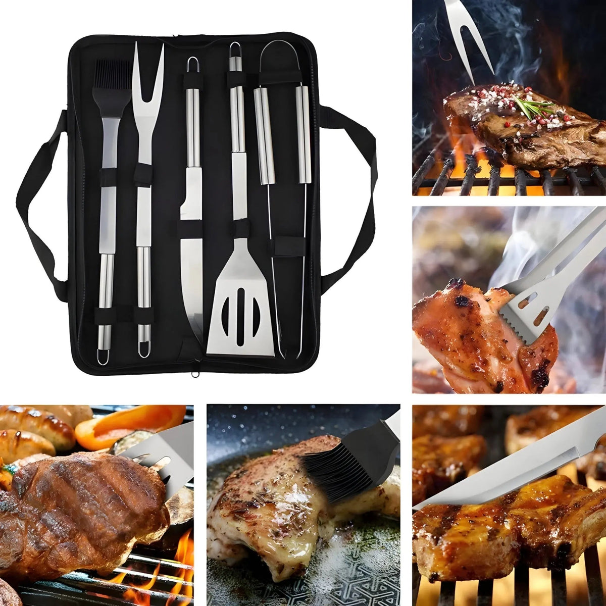 Stainless Steel BBQ Tool Set – Grill Utensils with Carry Bag