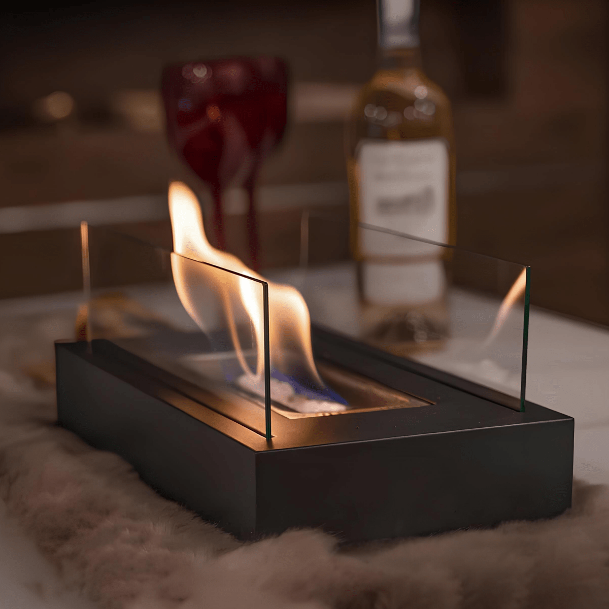 Tabletop Bioethanol Fireplace – Real-Flame Table Feature