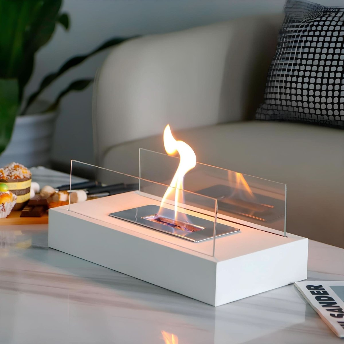 Tabletop Bioethanol Fireplace – Real-Flame Table Feature
