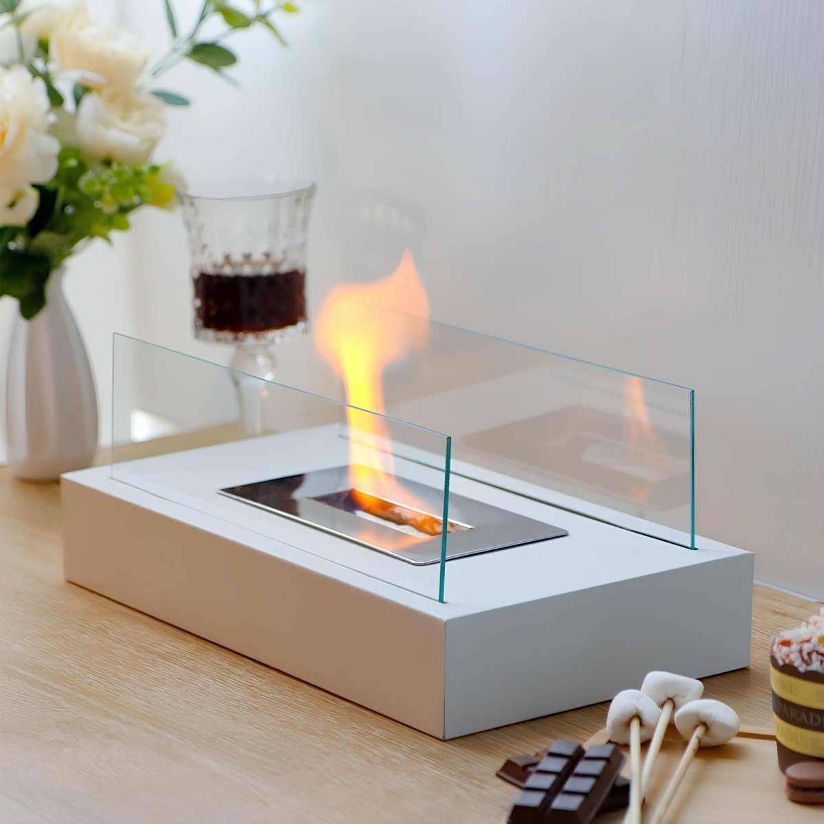 Tabletop Bioethanol Fireplace – Real-Flame Table Feature