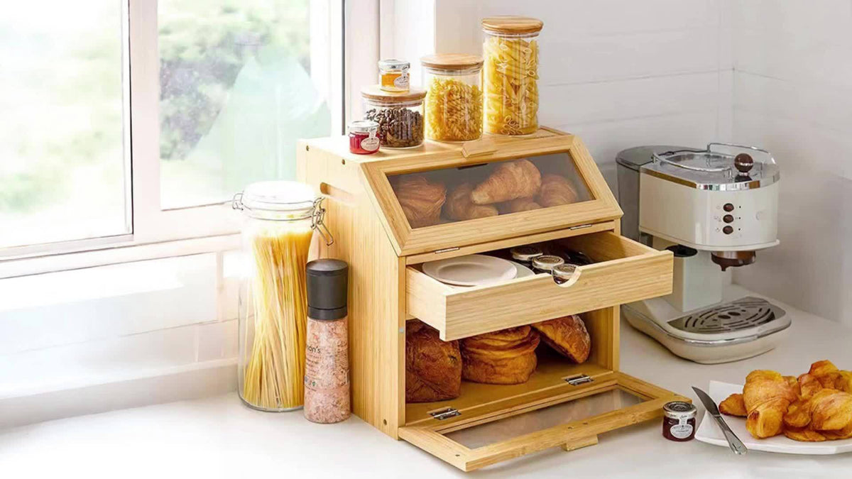 Two-Tier Bread Bin – Bread Box with Viewing Window & Flip Lids